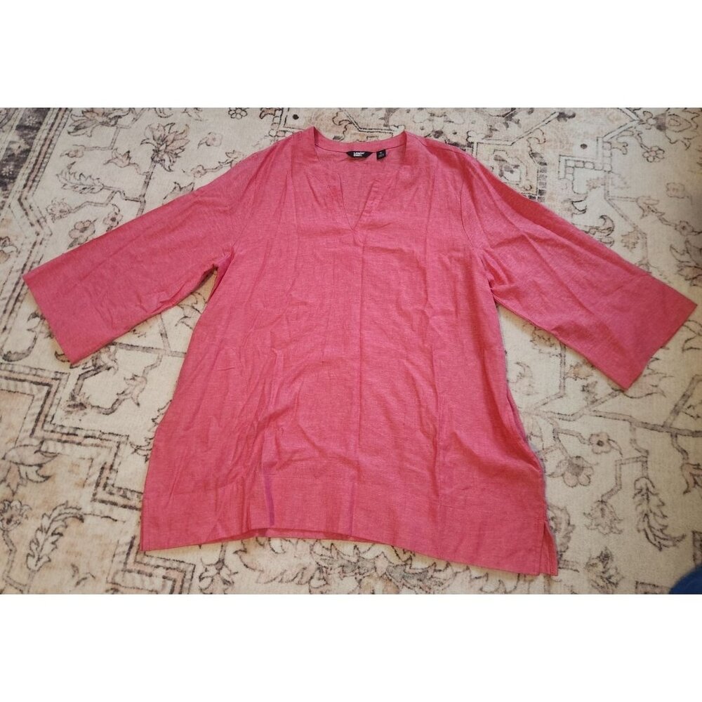 Lands' End Women's Sz. XL Pink LInen V Neck Tunic Top